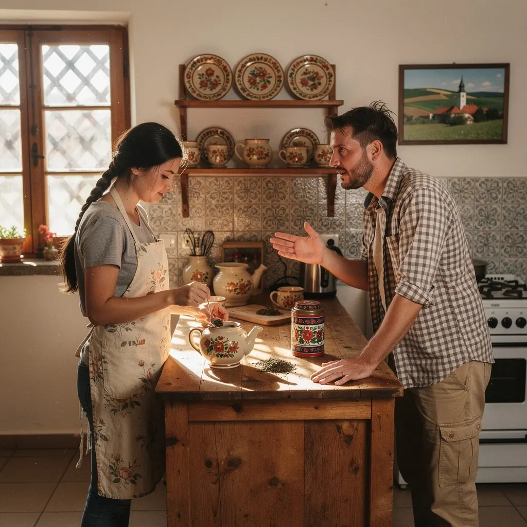 Egy ízületvédő tea receptje, amely egy jegyzetfüzetben van írva, körülötte szárított gyógynövények.